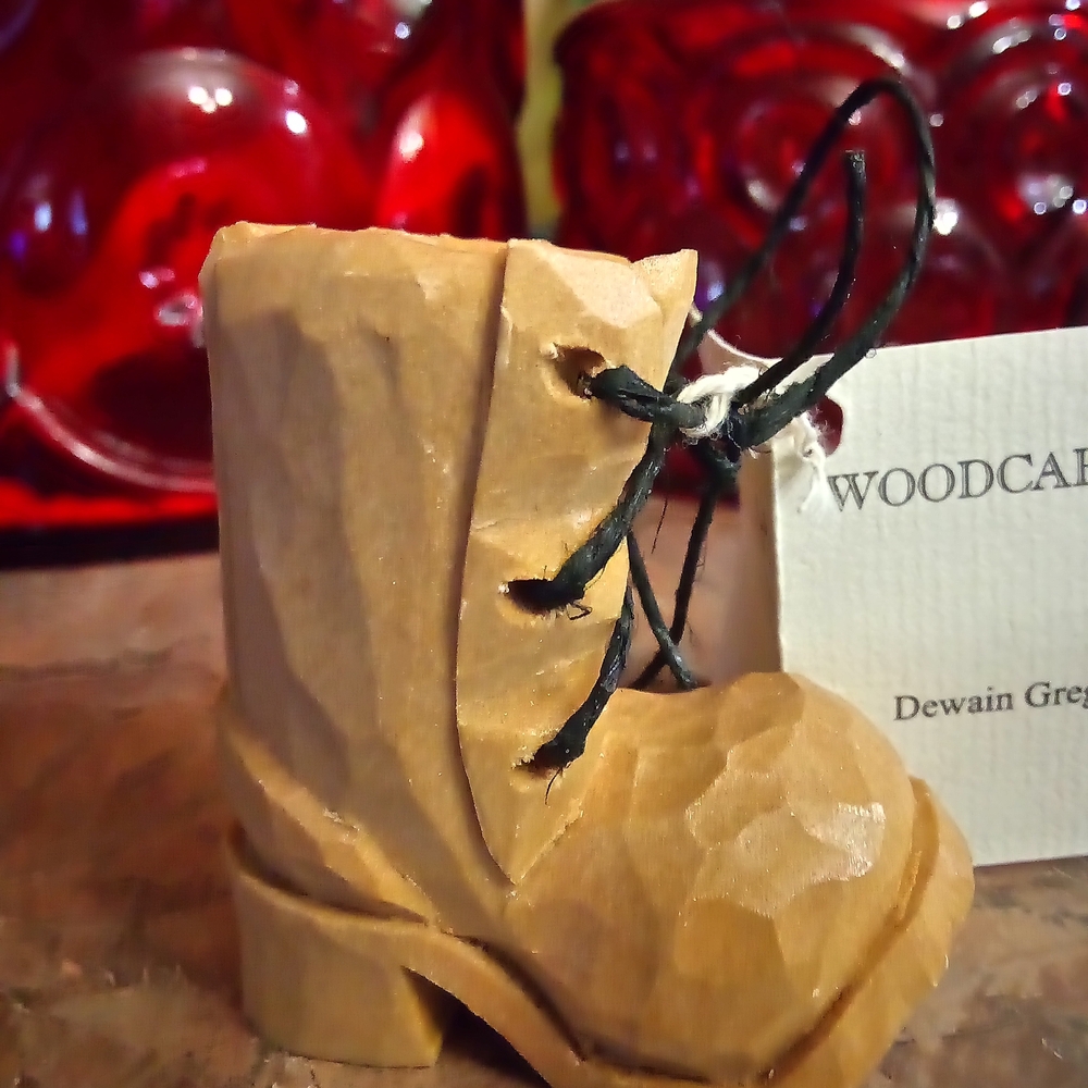 Vintage Woodcarver Wooden Boot Sculpture.